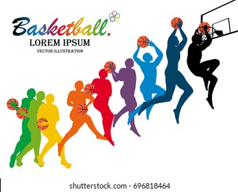 Visual drawing basketball step from start to finish of side view, healthy lifestyle and sport concepts,abstract basketball game colorful vector illustration set 1 of 2
