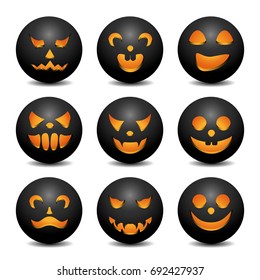 Visual drawing for beautiful big collection of black ball mood smiles in Halloween day with white background of vector illustration set 1 of 3