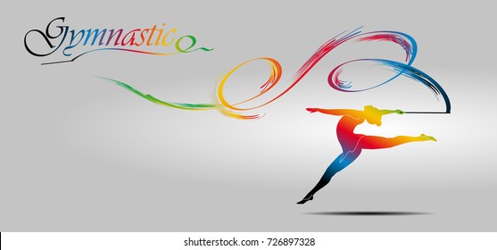 Visual drawing of beautiful gymnastic sport of front view, healthy lifestyle and sport concepts,abstract soccer game colorful vector illustration, set 3 of 20