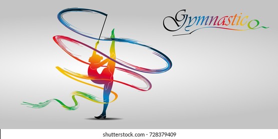 Visual drawing of beautiful gymnastic sport of front view, healthy lifestyle and sport concepts,abstract soccer game colorful vector illustration, set 6 of 20