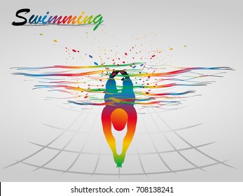 Visual drawing of beautiful sport swimming of top view, abstract colorful vector illustration, healthy lifestyle and sport concepts,abstract swimming game colorful vector illustration, set 4 of 4