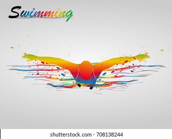 Visual drawing of beautiful sport swimming of top view, abstract colorful vector illustration, healthy lifestyle and sport concepts,abstract swimming game colorful vector illustration, set 3 of 4