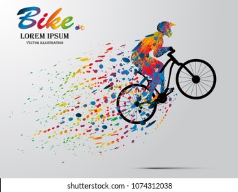 Visual drawing bike fast of speed in extreme bicycle game, colorful beautiful design style on white background for vector illustration, exercise sport concept