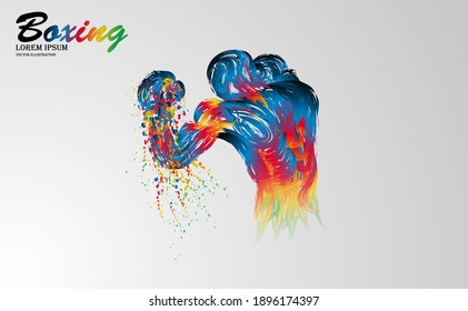 Visual drawing of boxing battle fight vs match colorful beautiful design style on white background for vector illustration, exercise, healthy lifestyle sport concept