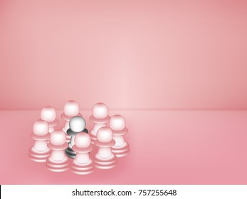 Visual drawing of business leadership and difference outstanding black chess round pink chess concept on pastel pink background for copy space. minimal concept, for vector illustration