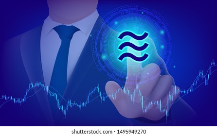 Visual drawing of businessman touch on libra sign digital screen concept design finance and money partnership connecting for social and cyber technology design blue background for vector illustration