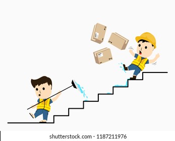 Visual drawing of cartoon at accident in construction or Industrial working, concept health care and safety first, vector illustrator set 2