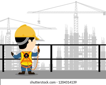 Visual drawing of cartoon at climber achievement in construction or Industrial maintenance working, concept health care and safety first, vector illustrator set 13