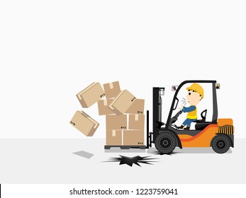 Visual drawing of cartoon at engineer worker driving forklift car fall down in working for accident in industrial, concept health care and safety first, vector illustration set 16