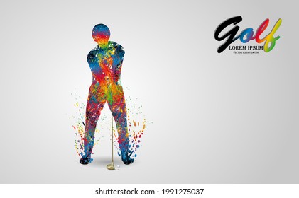 Dibujo visual del jugador de personajes en el campo de golf profesional y el club de golf hermoso empezar paso a paso a golpear el fondo blanco para ilustración vectorial, practicar golf concepto de deporte