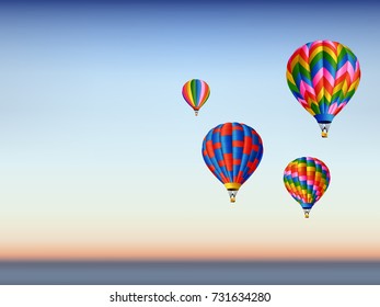 Visual drawing colorful hot air balloons flying sky background  business travel concept vector illustration