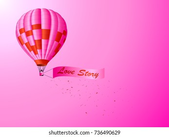 Visual drawing colorful hot air balloons isolated pink background  concept love time in valentine day  icon vector illustration