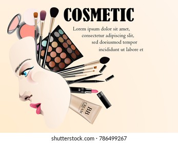 Visual drawing of cosmetic design article use with face girl beautiful of vector illustration 