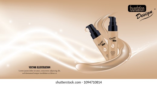 Visual drawing for cosmetic makeup foundation product design in tube package and brown color product, concept use with to face skin girl beautiful on white soft light background vector illustration