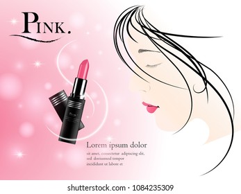 Visual drawing for cosmetic makeup lip product design in tube package, concept use with to face skin girl beautiful on white soft light background vector illustration