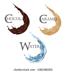 Visual drawing flow of sweet cream dark chocolate and caramel and water, material natural, used with ads background of vector illustration