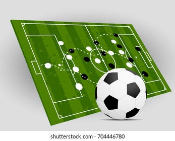 Visual drawing football and football field or soccer field with light black and white background for vector illustration, set 3 of 4