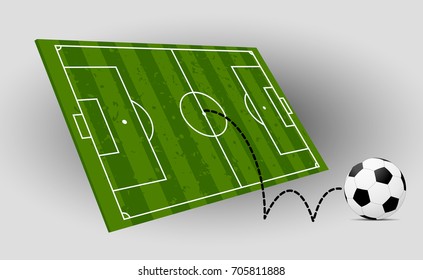 Visual drawing football and football field or soccer field with light black and white background for vector illustration, set