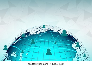 Visual drawing of global network plant concept design big data connecting people for social and cyber on business digital technology banner design on blue for vector illustration set 2 of 2