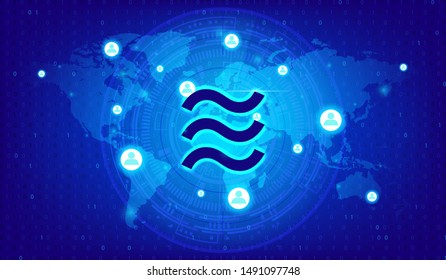 Visual drawing of global network plant concept design finance and money partnership connecting people for social and cyber business digital technology libra sign banner on blue for vector illustration