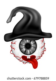Visual drawing for horrible witch hat covers the living eyeball in halloween day of illustrator
