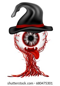 Visual drawing for horrible witch hat covers the living eyeball in Halloween day of illustrator