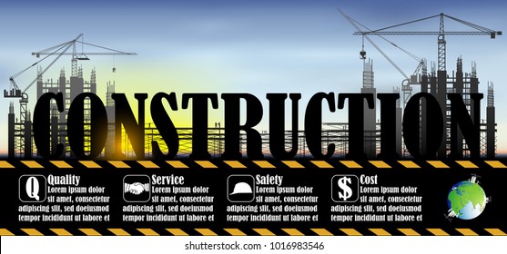 Visual drawing info-graphic silhouettes of construction industry engineer for team work to building in the industrial and under construction work for vector illustration, safety first set 2 of 3
