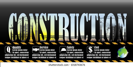Visual drawing info-graphic silhouettes of construction industry engineer for team work to building in the industrial and under construction work for vector illustration, safety first set 3 of 3