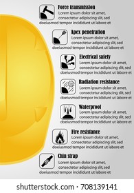 Visual drawing info-graphics helmet icon set of standard safety protective equipment to health with in the industrial and construction work for vector illustration, safety first , set 1 of 2