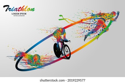 Visual drawing logo swimming, cycling and runner sport at fast of speed in triathlon game. Line colorful beautiful design style on white background for vector illustration, exercise sport concept