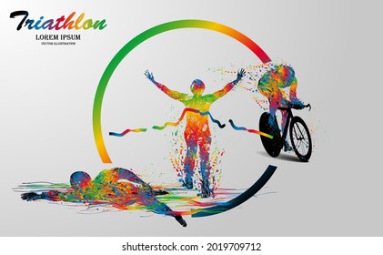 Visual drawing logo swimming, cycling and runner sport at fast of speed in triathlon game. Line colorful beautiful design style on white background for vector illustration, exercise sport concept