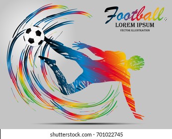 Visual drawing man playing sport soccer of side view, healthy lifestyle and sport concepts,abstract soccer game colorful vector illustration , set 6 of 7