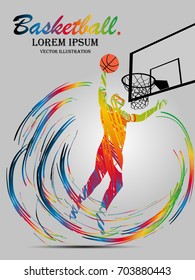 Visual drawing man playing sport basketball of side view, healthy lifestyle and sport concepts,abstract basketball game colorful vector illustration , set 5 of 5