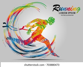 Visual drawing man playing sport run of side view, healthy lifestyle and sport concepts,abstract run game colorful vector illustration