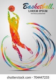 Visual drawing man playing sport basketball of side view, healthy lifestyle and sport concepts,abstract basketball game colorful vector illustration , set 2 of 5
