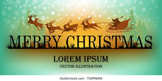 Visual drawing of Marry Christmas text and Santa Claus greeting beautiful card,nature spring concept on sunset background for vector illustration