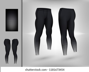 Visual drawing of model pants elastic long leggings, quick dry, firmly compressed for male athletes use fitness and jogging workout for vector illustration set 3