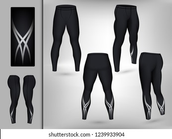 Visual drawing of model pants elastic long leggings, quick dry, firmly compressed for male athletes use fitness and jogging workout for vector illustration set 8