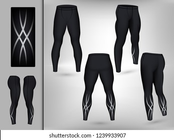 Visual drawing of model pants elastic long leggings, quick dry, firmly compressed for male athletes use fitness and jogging workout for vector illustration set 9