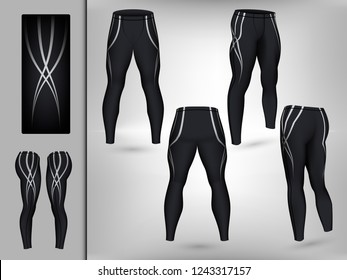 Visual drawing of model pants elastic long leggings, quick dry, firmly compressed for male athletes use fitness and jogging workout for vector illustration set 12