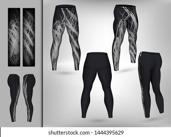 Visual drawing of model pants elastic long leggings, quick dry, firmly compression for male or women athletes use fitness and jogging workout beautiful design style for vector illustration set 2