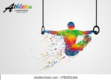 Visual drawing movement to athletes gymnastic still rings sport at fast of speed on stadium, colorful beautiful design style on white background for vector illustration, exercise sport concept