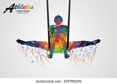 Visual drawing movement to athletes gymnastic still rings sport at fast of speed on stadium, colorful beautiful design style on white background for vector illustration, exercise sport concept
