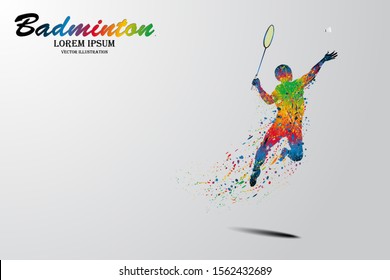 Visual drawing movement to badminton sport and jumper at fast of speed on stadium, colorful beautiful design style on white background for vector illustration, exercise sport concept set 2 of 3