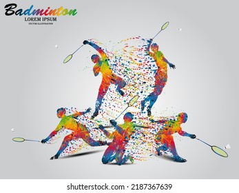 Visual drawing movement to badminton sport and jumper at fast of speed on stadium, colorful beautiful design style on white background for vector illustration, exercise sport concept, the winner game