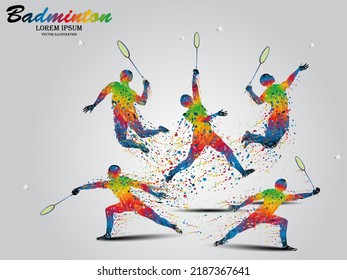 Visual drawing movement to badminton sport and jumper at fast of speed on stadium, colorful beautiful design style on white background for vector illustration, exercise sport concept, the winner game