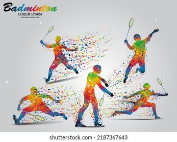Visual drawing movement to badminton sport and jumper at fast of speed on stadium, colorful beautiful design style on white background for vector illustration, exercise sport concept, the winner game - Shutterstock ID 2187367643