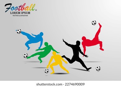 Visual drawing movement different poses for soccer sport and football best player at fast of speed of stadium colorful beautiful design pattern for winner sport game vector illustration