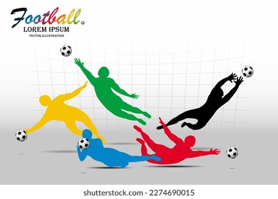 Movimiento de dibujo visual para fútbol o deporte de fútbol y portero saltando a velocidad rápida del estadio colorido diseño hermoso patrón sobre fondo blanco para el juego de ganador ilustración vectorial