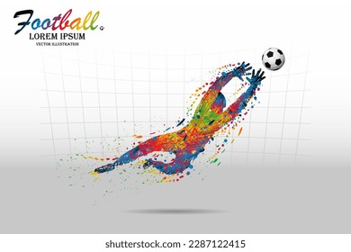 Movimiento de dibujo visual para fútbol o deporte de fútbol y portero saltando a velocidad rápida de estadio colorido diseño hermoso sobre fondo blanco para el juego de ganador ilustración vectorial